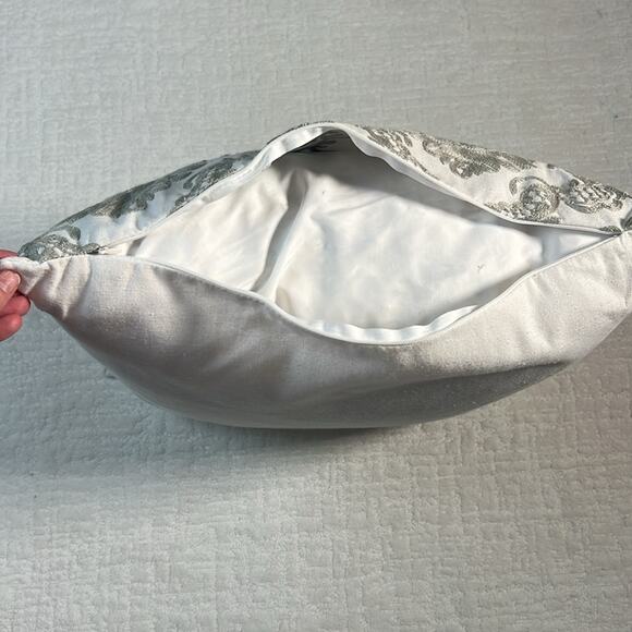 Rodeo Home feather down accent pillow white and gray embroidered square 18x18 - Picture 7 of 8